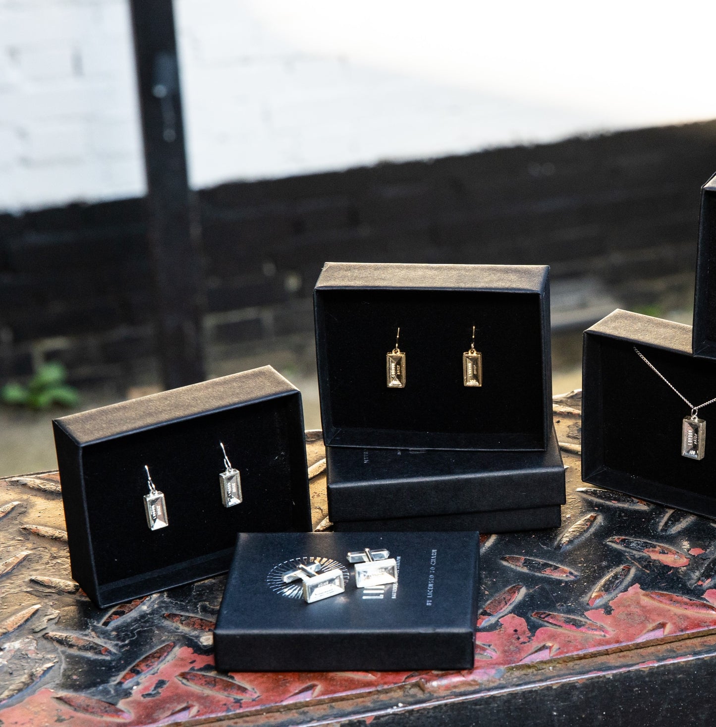 Silver London Brick Drop Earrings