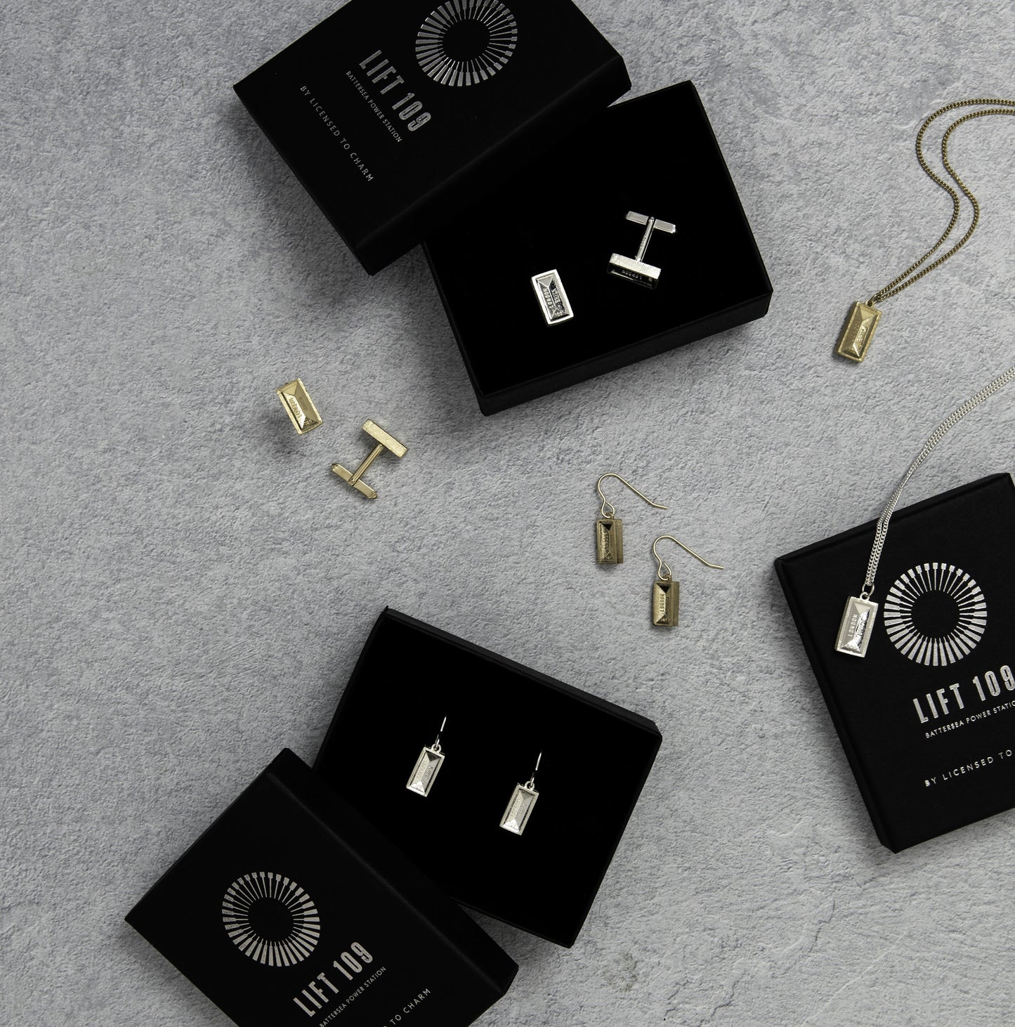 Gold London Brick Drop Earrings