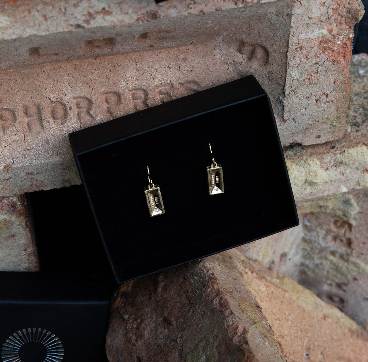 Gold London Brick Drop Earrings